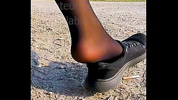 Shoeplay Dangling Dipping Nylons sneakers Feet footfetish clip video foot toe Girl slips out of her sweaty stinky shoes