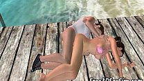 Hot 3D brunette babe gets fucked hard on the beach