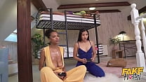 FAKEhub - Thai Asian girl and ebony Spanish babe with huge natural boobs in horny threesome
